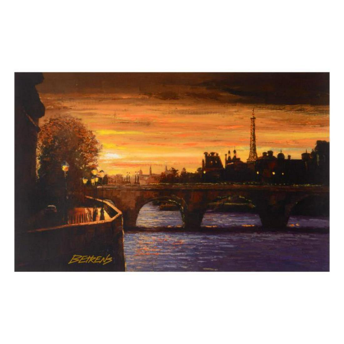 Howard Behrens (1933-2014), "Twilight on the Seine II" Limited Edition Hand Embellished Giclee on: "Twilight on the Seine II" is a limited edition hand embellished giclee on canvas by Howard Behrens (1933-2014), numbered and hand signed by the artist. Includes Certificate of Authenticity. Measures