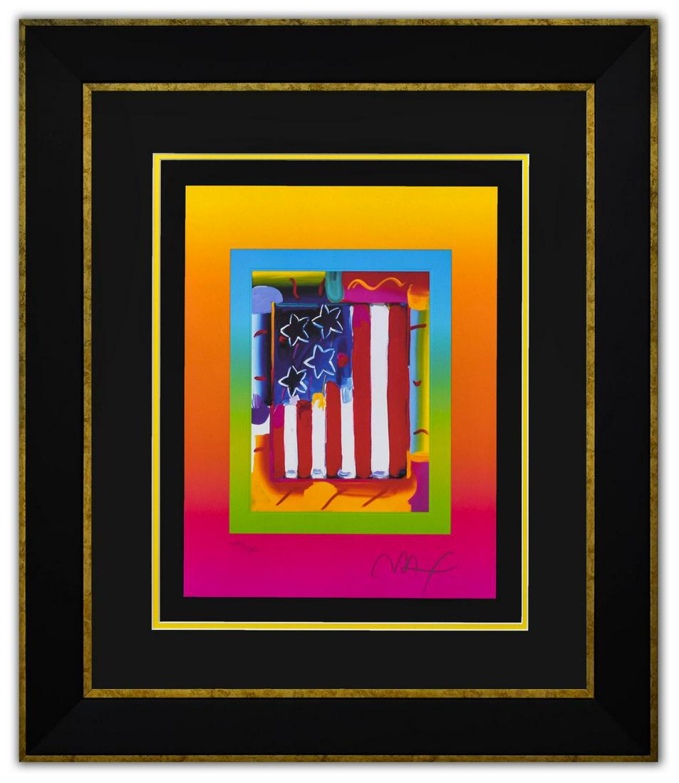Peter Max- Original Lithograph "Flag with Heart on Blends III" (1 of 2)