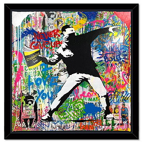 Mr. Brainwash, "Banksy Thrower" Framed Mixed Media Original, Hand Signed with Certificate of First Image