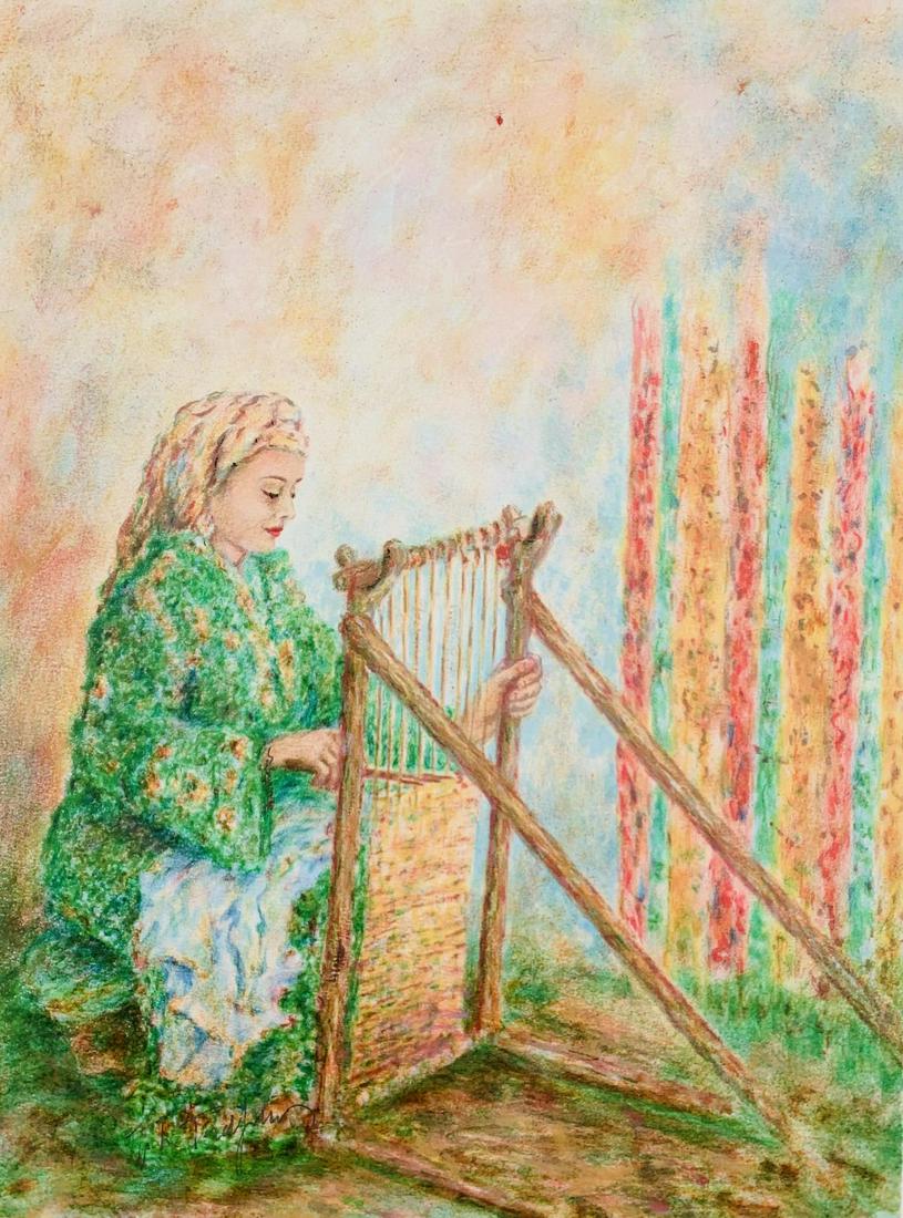 Itzhak Tordjman Pastel paint over lithograph on paper "From the Woman of Valor series" (1 of 1)