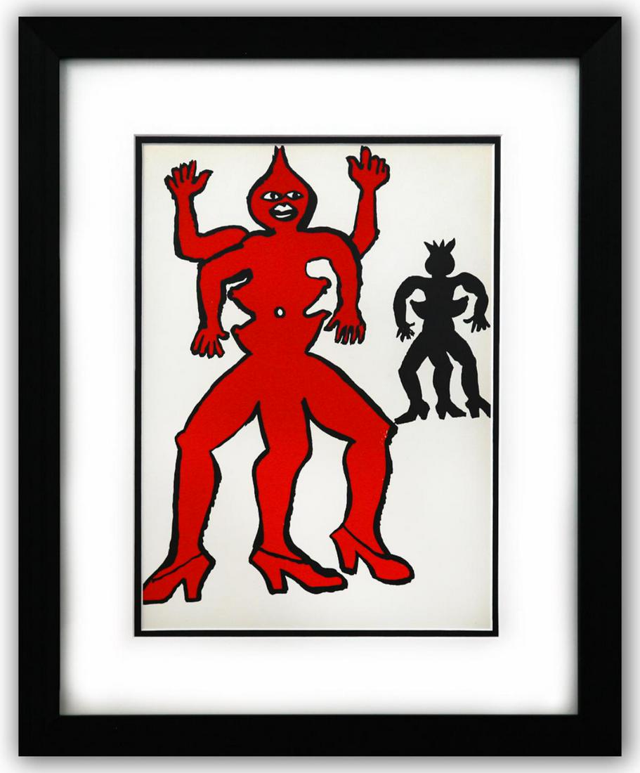 Alexander Calder- Lithograph "DLM212 - Une famille de la-bas II": Artist: Alexander Calder. Medium: Lithograph. Title: DLM212 - Une famille de la-bas II. Size (Unframed): 15" x 11". Measures approx. (Framed): 23" x 19". Certificate of Authenticity: Is included. Addi