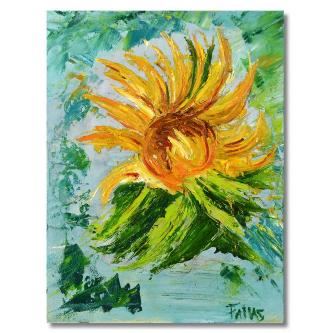 Elliot Fallas, "Yellow Floral" Original Oil Painting on Canvas, Hand Signed with Letter of: "Yellow Floral" is an original oil painting on stretched canvas by Elliot Fallas, hand signed by the artist. Includes Letter of Authenticity. Measures approx. 12" x 16" (image). The sides of the canva