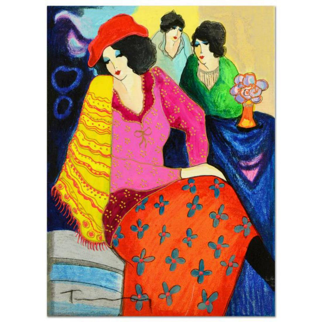 Itzchak Tarkay (1935-2012), One-of-a-Kind Acrylic Over Paint on Wood Panel, Hand Signed with Letter (1 of 2)