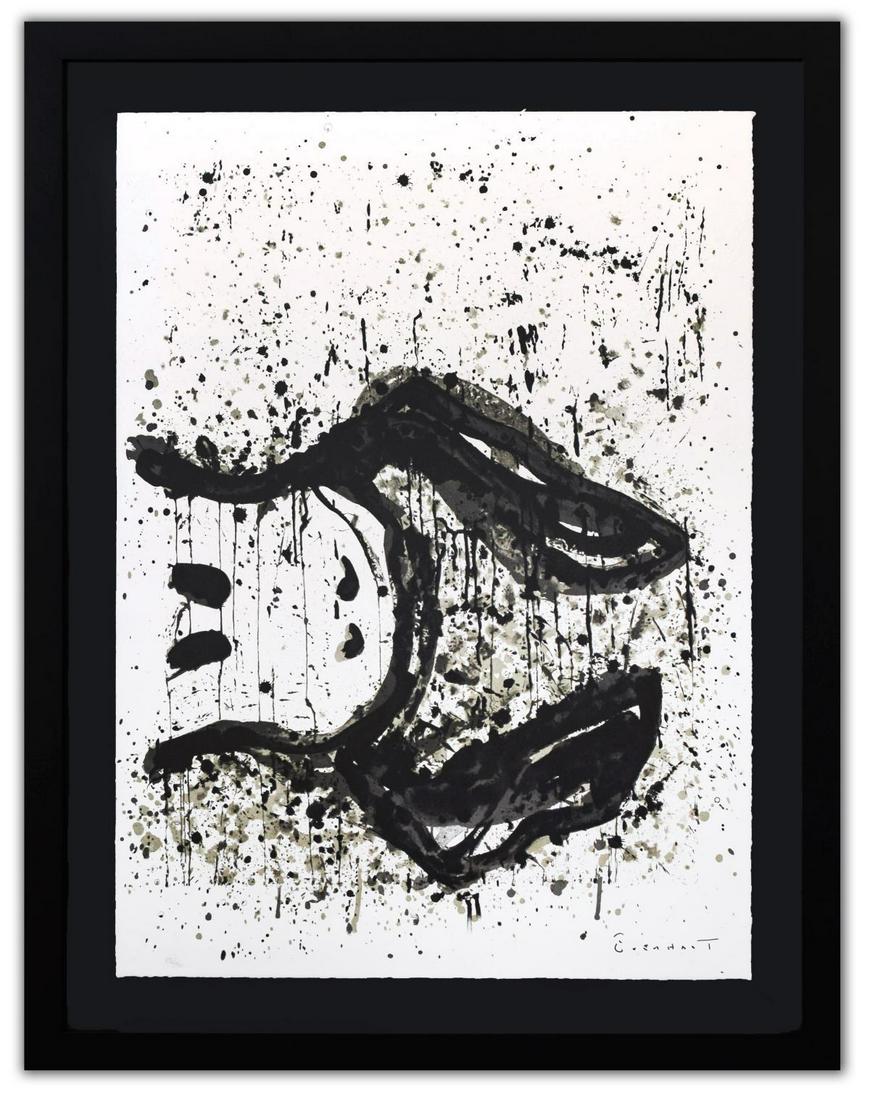 Tom Everhart- Hand Pulled Original Lithograph "Watchdog 3 O'Clock": Artist: Tom Everhart. Medium: Hand Pulled Original Lithograph. Title: Watchdog 3 O'Clock. Size (Unframed): 30" x 22". Measures approx. (Framed): 36" x 29". Certificate of Authenticity: From the publis