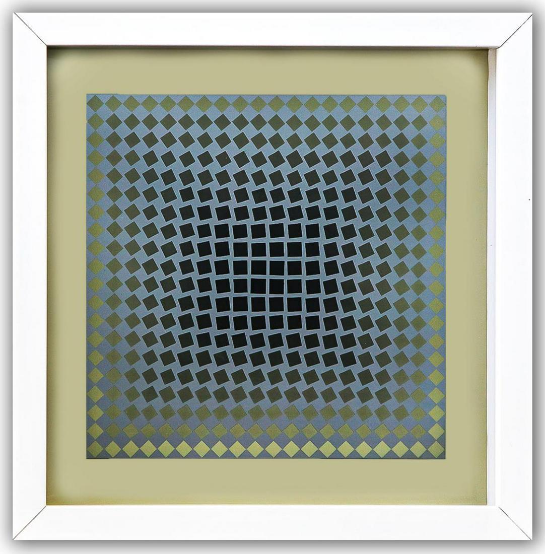 Victor Vasarely- Heliogravure Print "Untitled": Artist: Victor Vasarely. Medium: Heliogravure Print. Title: Untitled. Size (Unframed): 10" x 10". Size (Framed): 12" x 12". Additional: Custom Framed. Reference# 200626.