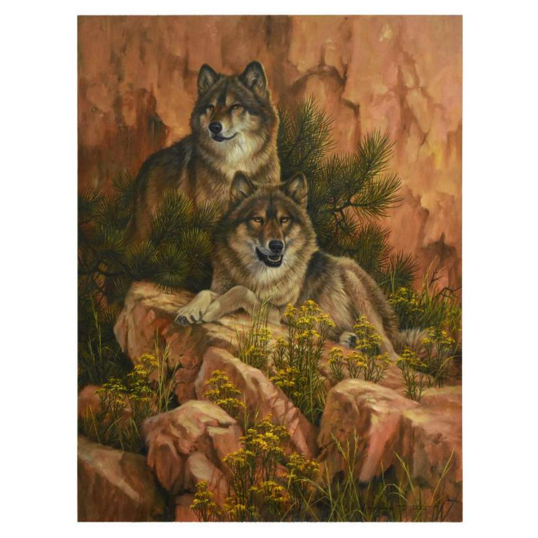 Larry Fanning (1938-2014), "Summer Retreat - Gray Wolves" Limited Edition on Canvas, AP Numbered and (1 of 3)