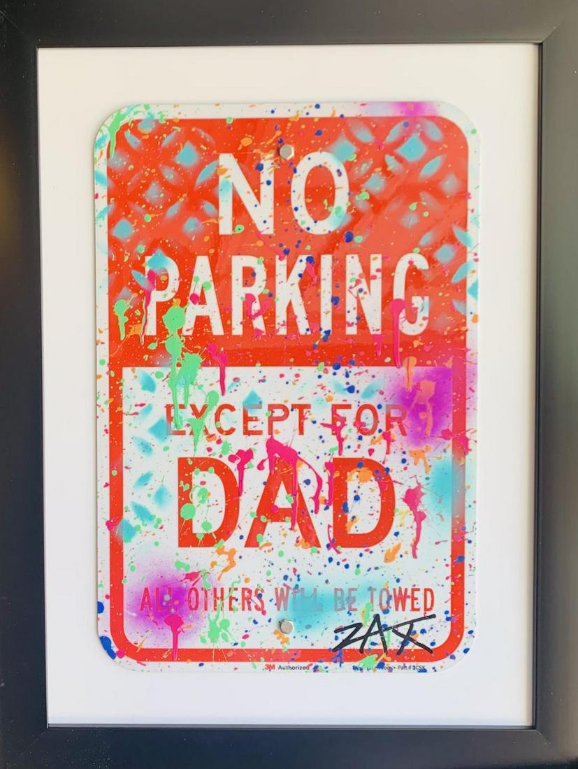 E.M. Zax Hand painted metal street sign "DADS PARKING": Artist: E.M. Zax. Medium: Hand painted metal street sign. Title: DADS PARKING. Signature: Hand Signed. Frame Size: 18x24". Reference# 31530.