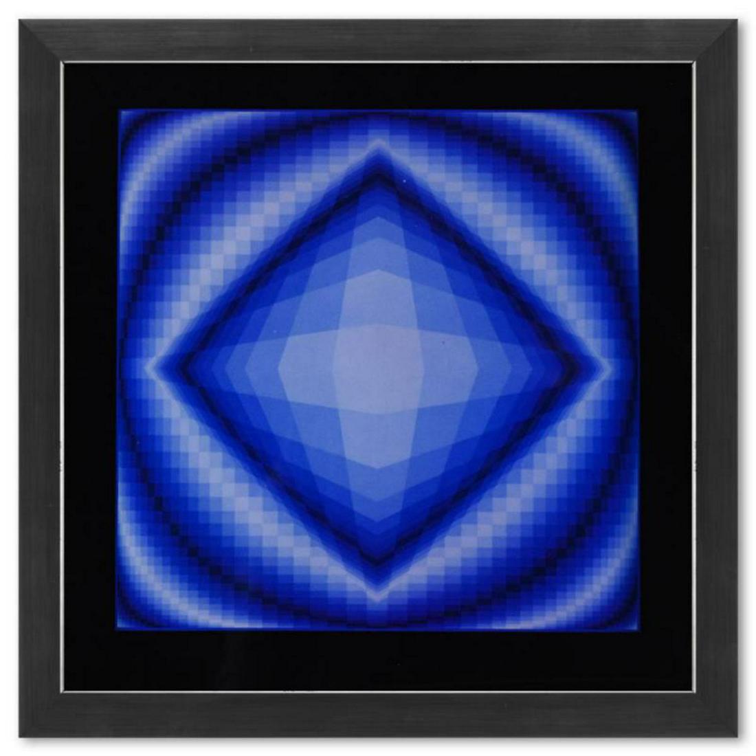 Victor Vasarely (1908-1997), "Boreal de la sÃ©rie Structures Universelles De L'Octogone" Framed 1975: "Boreal de la sÃ©rie Structures Universelles De L'Octogone" is a heliogravure print on paper, published in 1975, by Victor Vasarely (1908-1997). This piece comes custom framed, with a letter of auth