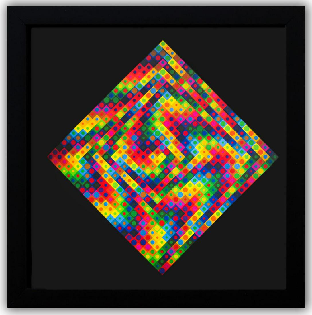 Victor Vasarely- Heliogravure Print "Majus": Artist: Victor Vasarely. Medium: Heliogravure Print. Title: Majus. Size (Unframed): 10" x 10". Size (Framed): 12" x 12". Additional: Custom Framed , 1971. Reference# 200572.