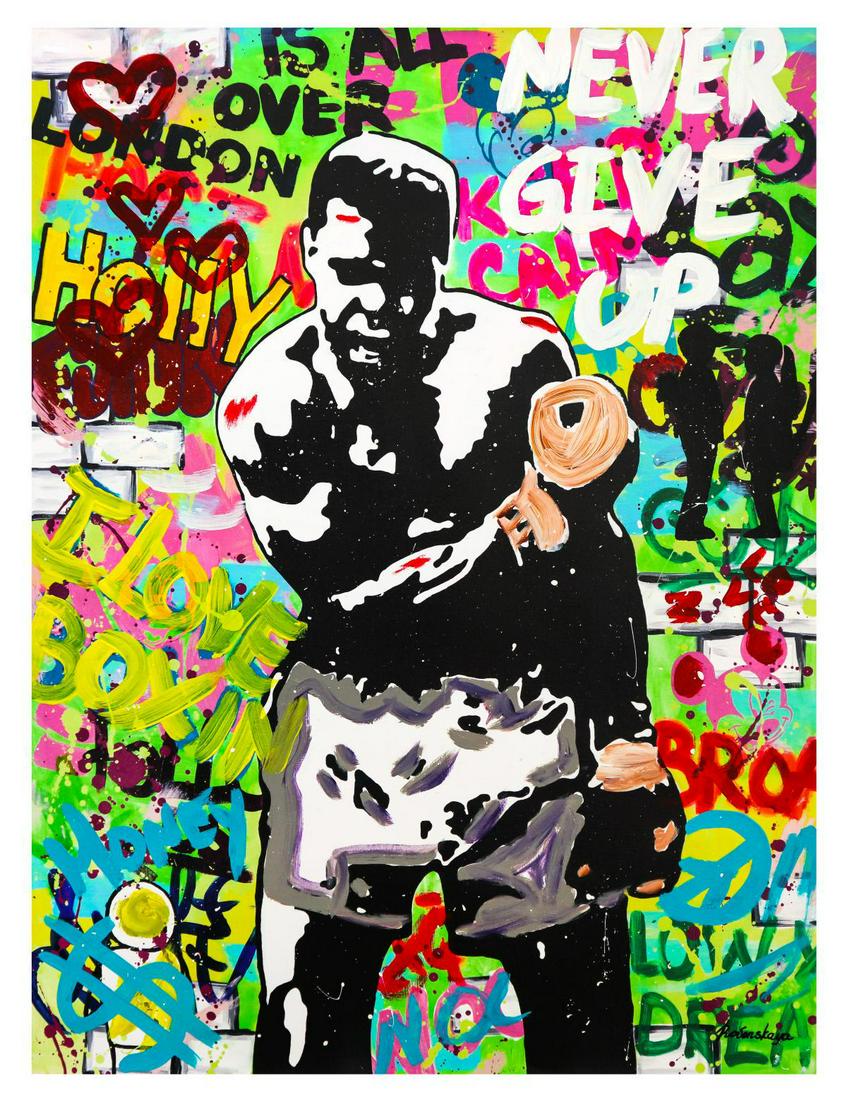 Nastya Rovenskaya- Mixed Media "Muhammad Ali": Artist: Nastya Rovenskaya. Medium: Mixed Media. Title: Muhammad Ali. Size (Unframed): 40" x 30". Certificate of Authenticity: From the publisher. Reference# 19126.