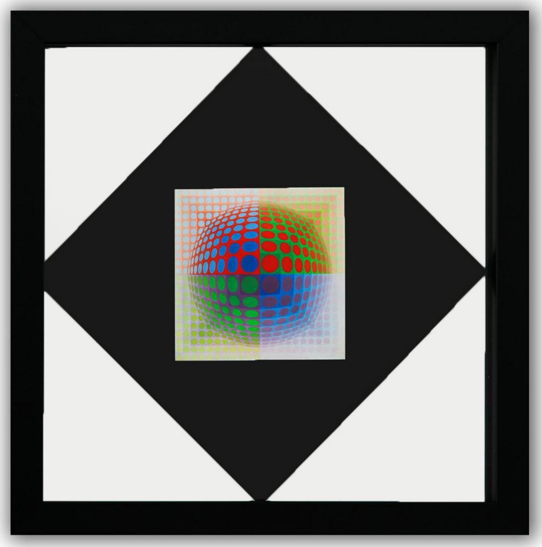 Victor Vasarely- Heliogravure Print "Untitled": Artist: Victor Vasarely. Medium: Heliogravure Print. Title: Untitled. Size (Unframed): 10" x 10". Size (Framed): 12" x 12". Additional: Custom Framed. Reference# 200656.
