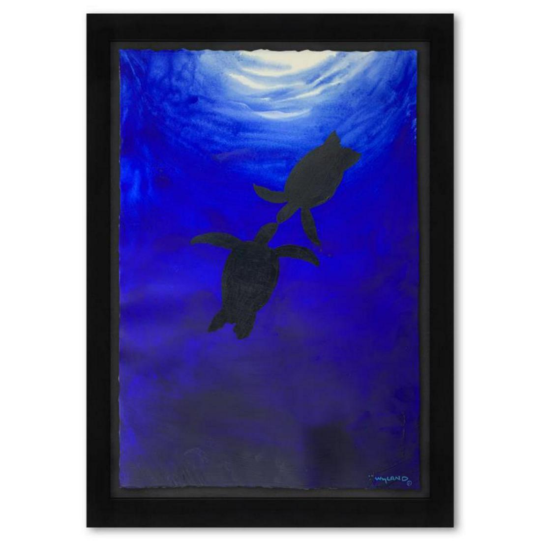 Wyland, "Turtle Siloulte Dou" Framed Original Painting, Hand Signed with Letter of Authenticity. (1 of 2)