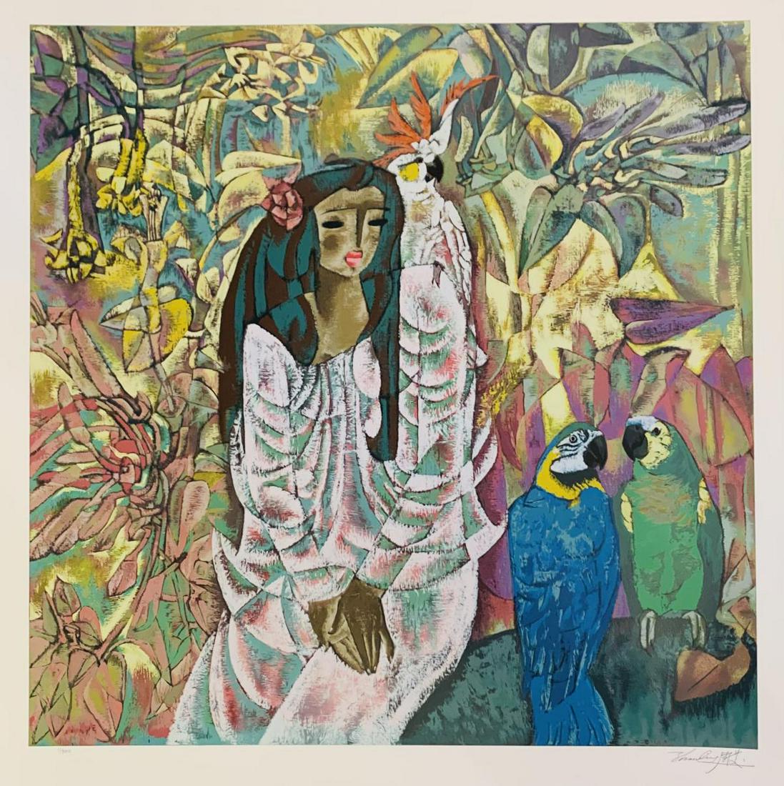 ZHOU LING SERIGRAPH ON RICE PAPER: Artist: ZHOU LING. Medium: SERIGRAPH ON RICE PAPER. Title: . Signature: Hand signed and numbered. Size: 38x38". Reference# 31807.