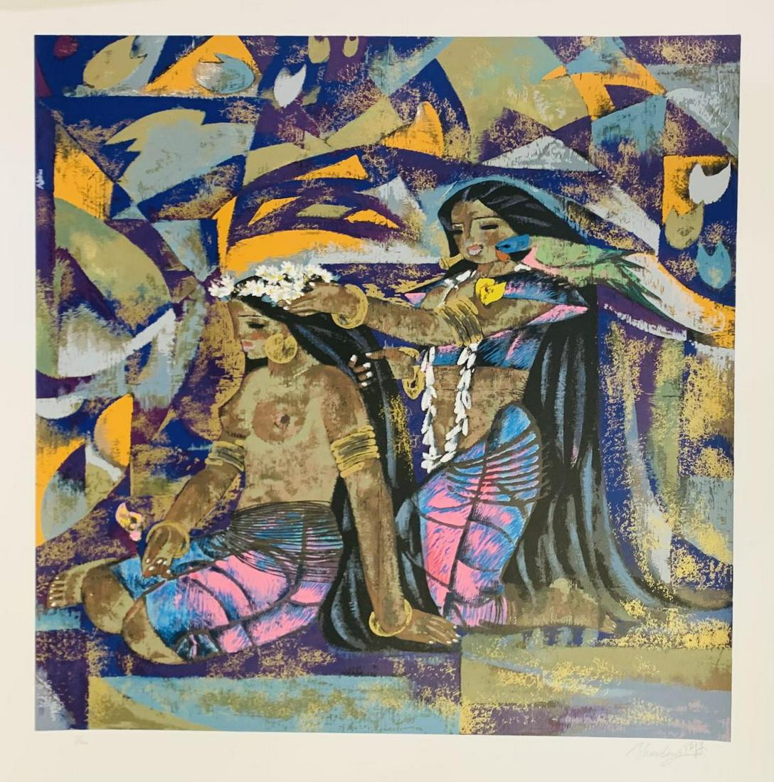 ZHOU LING SERIGRAPH ON RICE PAPER: Artist: ZHOU LING. Medium: SERIGRAPH ON RICE PAPER. Title: . Signature: Hand signed and numbered. Size: 38x38". Reference# 31808.