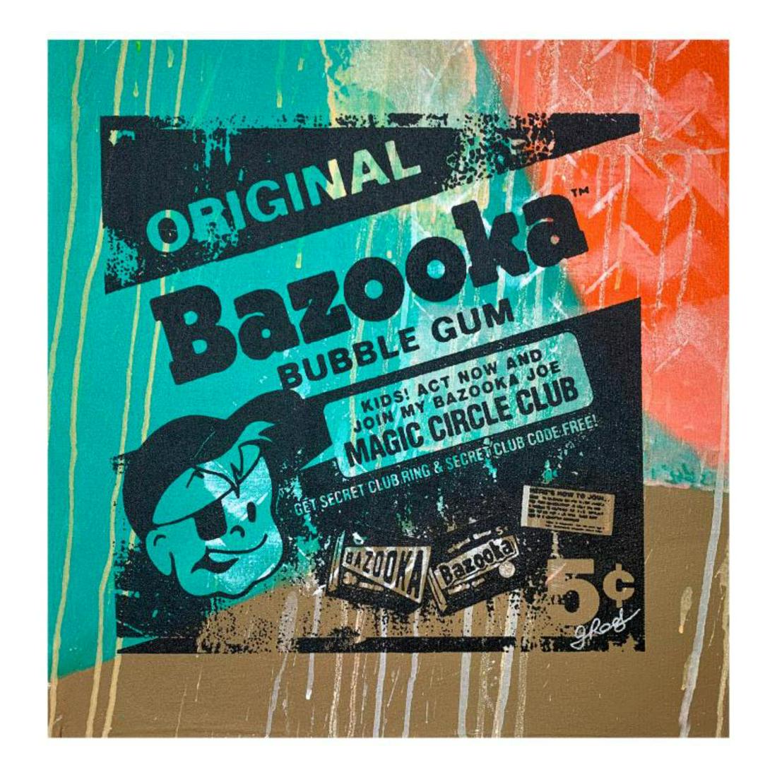 Gail Rodgers, "Bazooka Joe" Hand Signed Original Hand Pulled Silkscreen Mixed Media on Canvas with (1 of 2)