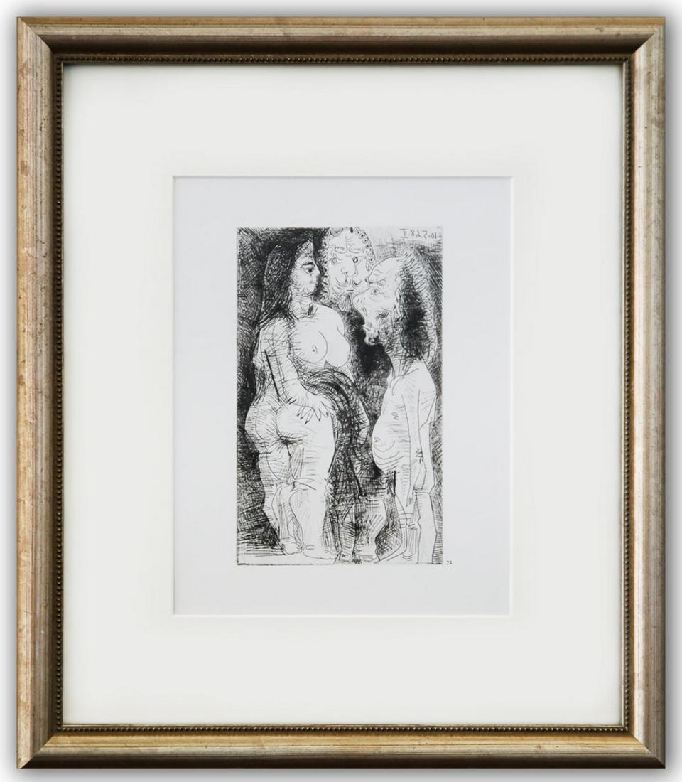 Pablo Picasso- Offset Lithograph "From The 347 Series": Artist: Pablo Picasso. Medium: Offset Lithograph. Title: From The 347 Series. Size (Unframed): 9" x 7". Measures approx. (Framed): 16" x 14". Additional: Custom framed. Unsigned and unnumbered. The 34
