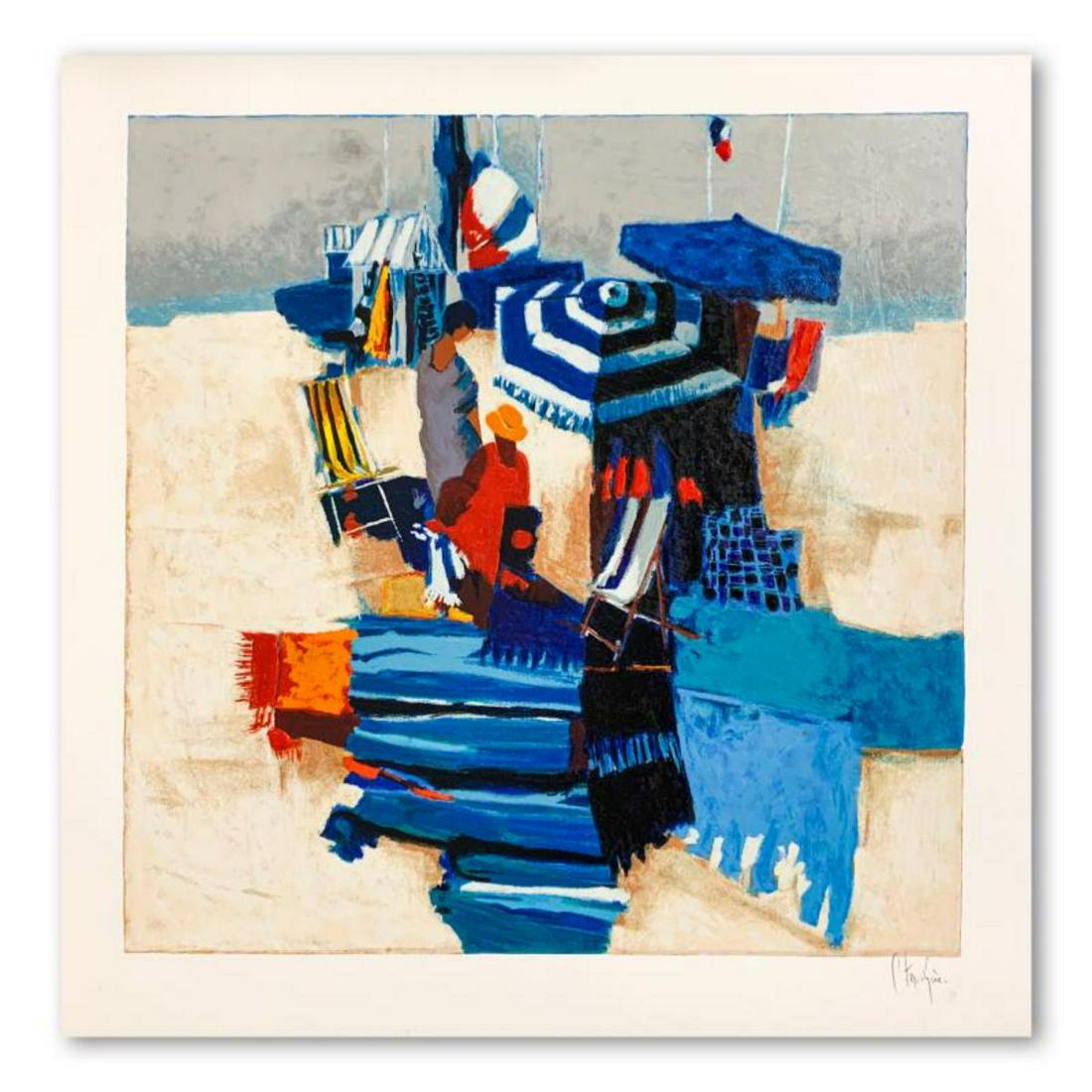 Claude Fauchere, "Beach Scene" Hand Signed Limited Edition Serigraph on Paper with Letter of (1 of 2)