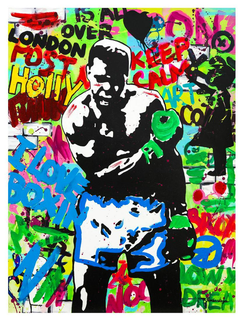 Nastya Rovenskaya- Mixed Media "Muhammad Ali": Artist: Nastya Rovenskaya. Medium: Mixed Media. Title: Muhammad Ali. Size (Unframed): 40" x 30". Certificate of Authenticity: From the publisher. Reference# 19128.