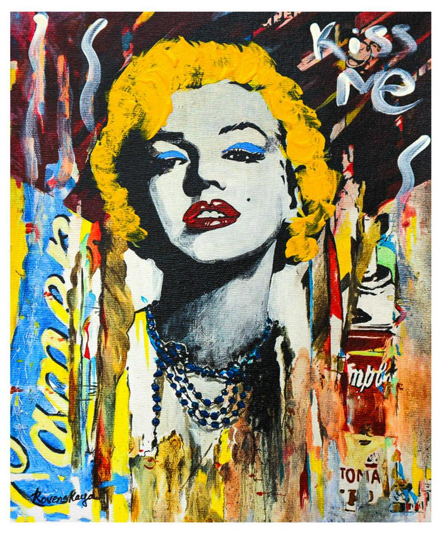 Nastya Rovenskaya- Mixed Media "Marilyn Monroe II": Artist: Nastya Rovenskaya. Medium: Mixed Media. Title: Marilyn Monroe II. Size (Unframed): 10" x 8". Certificate of Authenticity: From the publisher. Reference# 19075.
