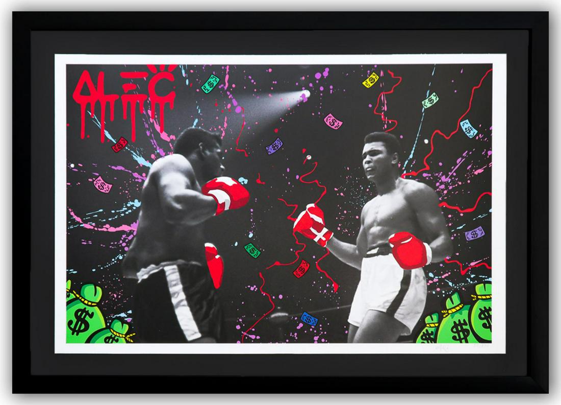 Alec Monopoly- GICLEE ON HEAVY WATERCOLOR PAPER "The Greatest of All Time": Artist: Alec Monopoly. Medium: GICLEE ON HEAVY WATERCOLOR PAPER. Title: The Greatest of All Time. Size (Unframed): 24" x 36". Measures approx. (Framed): 31" x 43". Certificate of Authenticity: Is incl