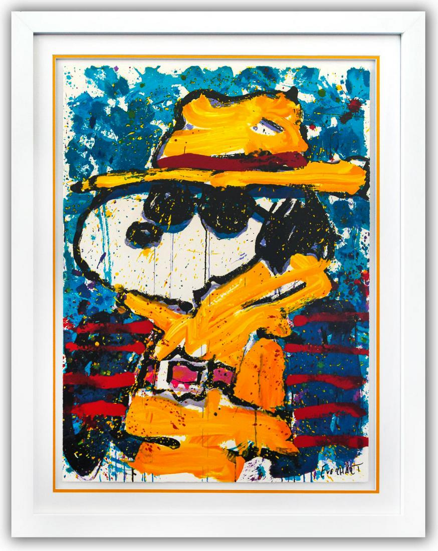 Tom Everhart- Hand Pulled Original Lithograph "Undercover in Beverly Hills": Artist: Tom Everhart. Medium: Hand Pulled Original Lithograph. Title: Undercover in Beverly Hills. Size (Unframed): 30" x 22". Measures approx. (Framed): 38" x 30". Certificate of Authenticity: From t