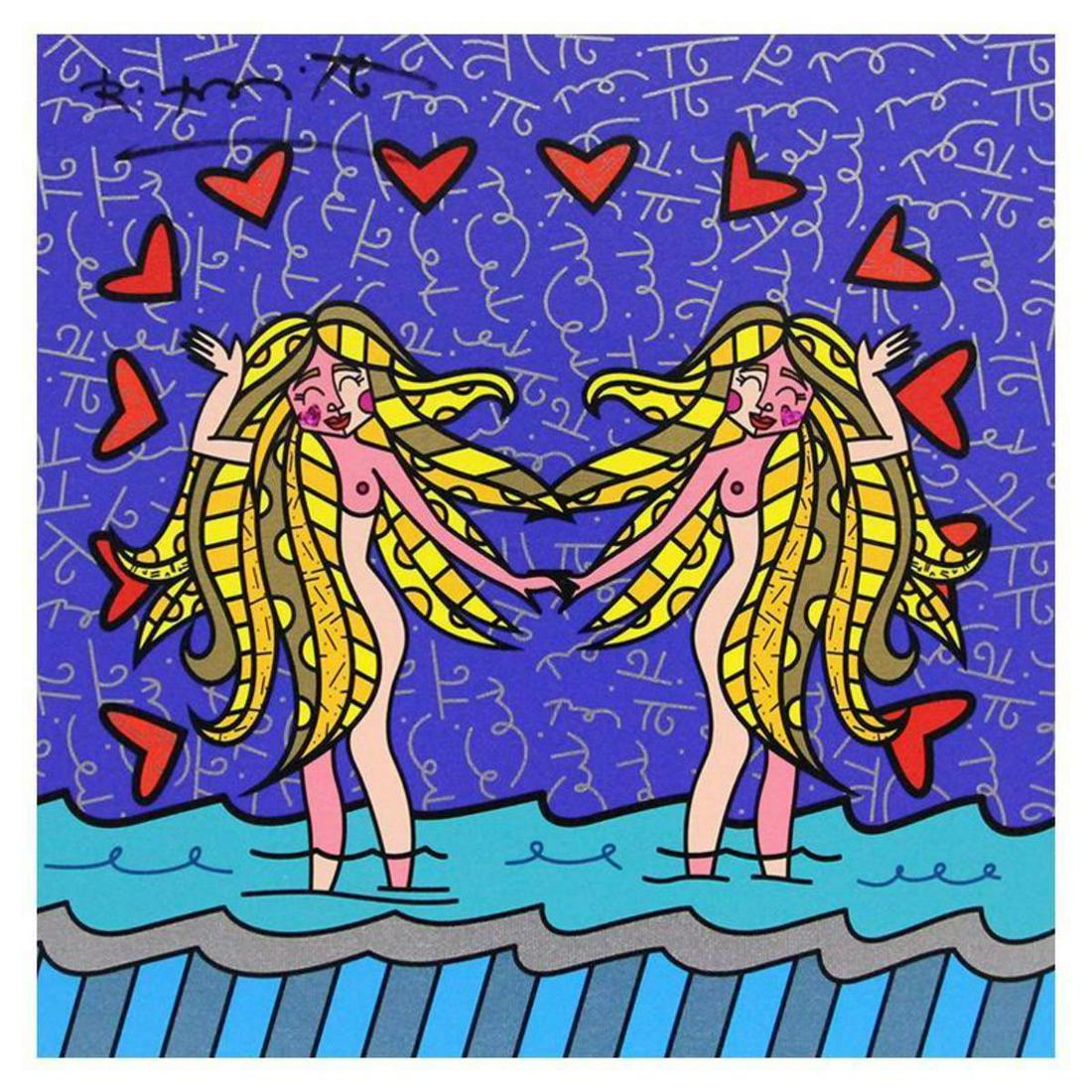 Britto, "Gemini Girls (White)" Hand Signed Limited Edition Giclee on Canvas; Authenticated. (1 of 1)