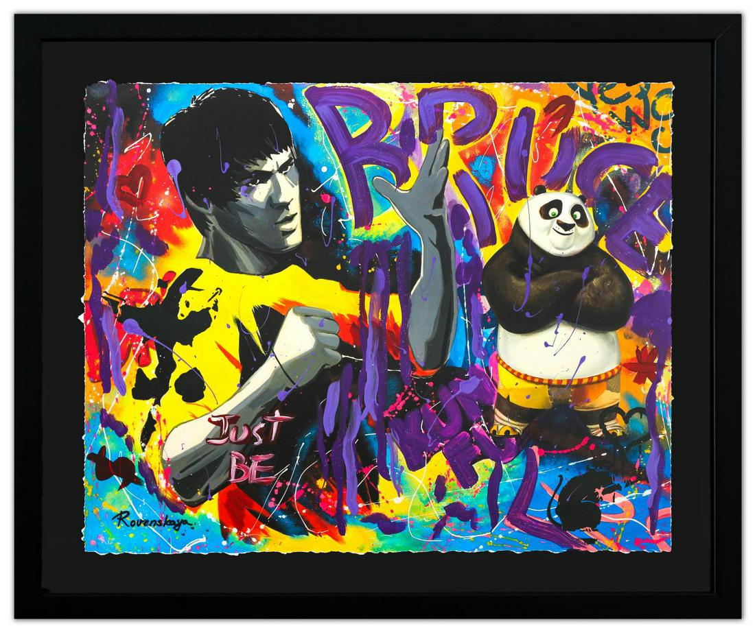 Nastya Rovenskaya- Original Mixed Media on Paper "Bruce Lee & Kung Fu Panda" (1 of 2)