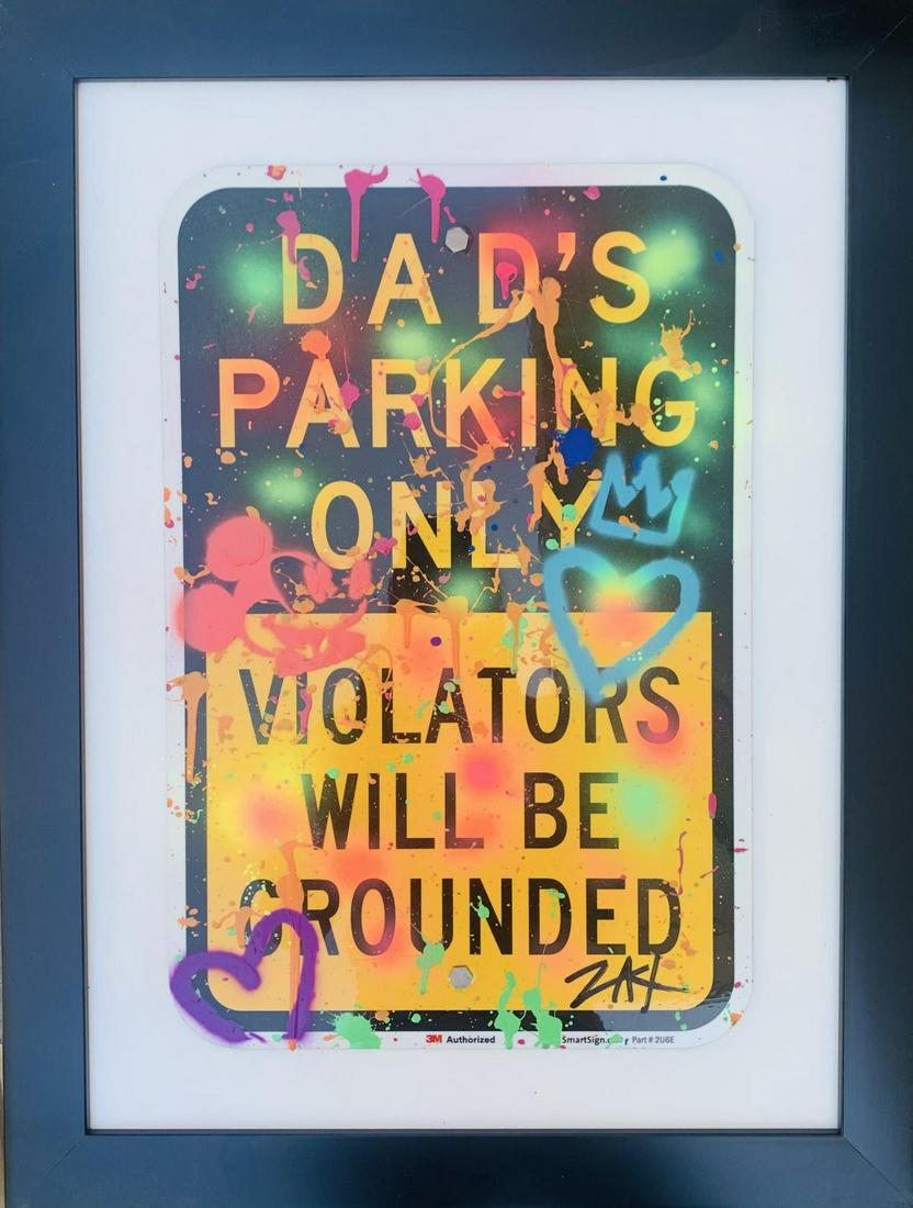 E.M. Zax Original Hand Painted Metal Street Sign "Dad's Parking" (1 of 4)