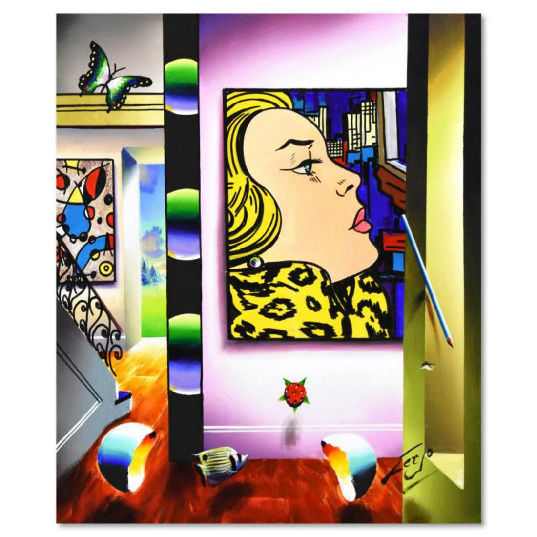 Ferjo, "Daydreaming with Lichtenstein" Original Oil Painting on Canvas, Hand Signed with Letter of (1 of 2)