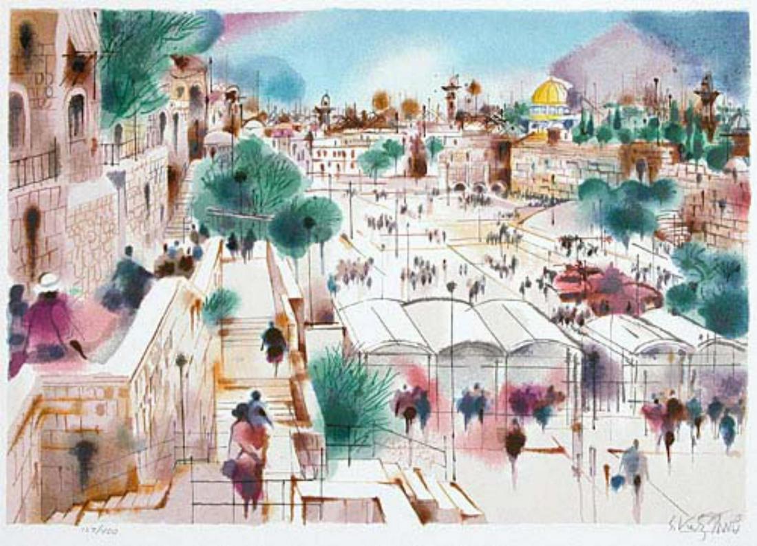 Shmuel Katz- Original Serigraph "Wailing Wall Plaza" (1 of 1)