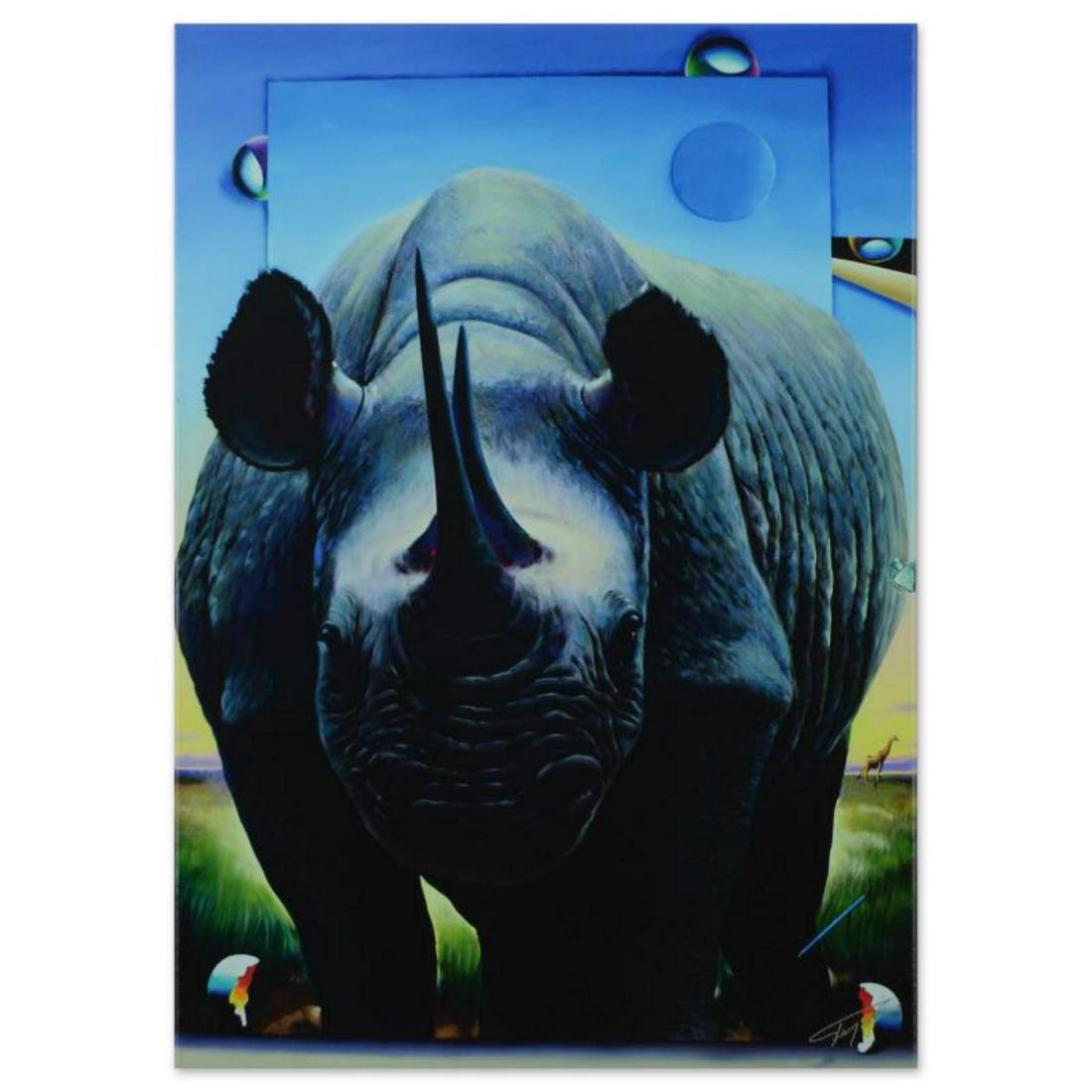 Ferjo, "Rhino on the Move" Limited Edition on Gallery Wrapped Canvas, Numbered and Signed with: "Rhino on the Move" is a limited edition giclee on canvas, numbered and bearing Ferjo's authorized signature. This piece comes gallery wrapped. Includes Letter of Authenticity. Measures approx. 17" x
