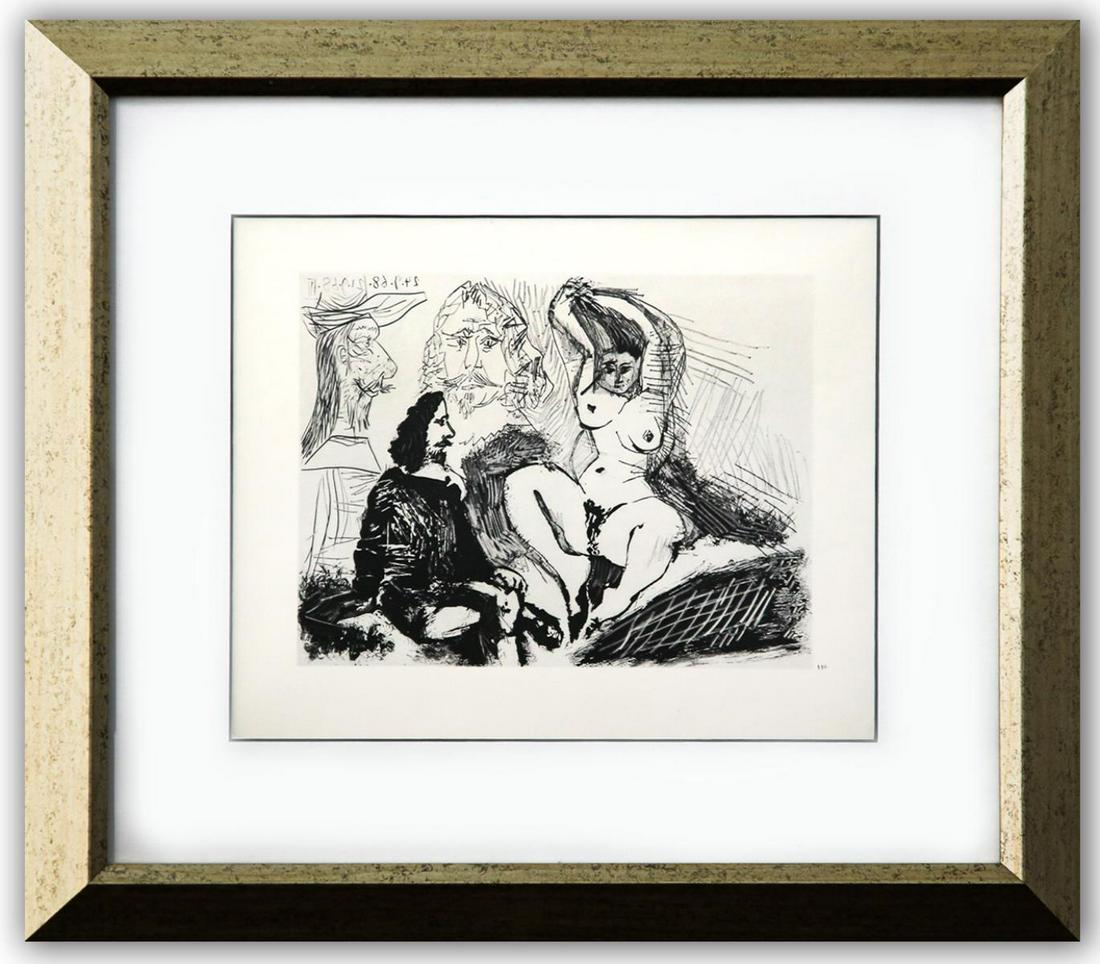 After Pablo Picasso- Offset Lithograph "From The 347 Series": Artist: After Pablo Picasso. Medium: Offset Lithograph. Title: From The 347 Series. Size (Unframed): 10" x 12". Measures approx. (Framed): 18" x 20". Additional: Custom framed. Unsigned and unnumbered