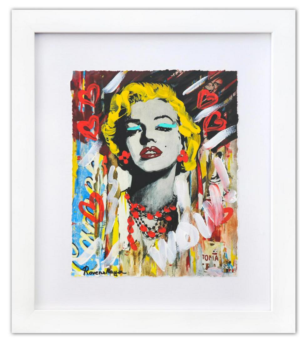 Nastya Rovenskaya- Original Mixed Media on Paper "Marilyn Monroe II": Artist: Nastya Rovenskaya. Medium: Original Mixed Media on Paper. Title: Marilyn Monroe II. Size (Unframed): 10" x 8". Measures approx. (Framed): 17" x 15". Certificate of Authenticity: From the publi