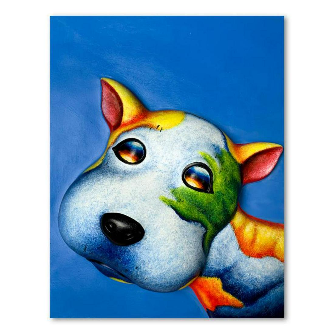 Wang, "Buster" Hand Painted Limited Edition Bas Relief Sculpture, Numbered 10/99, Hand Signed and (1 of 3)