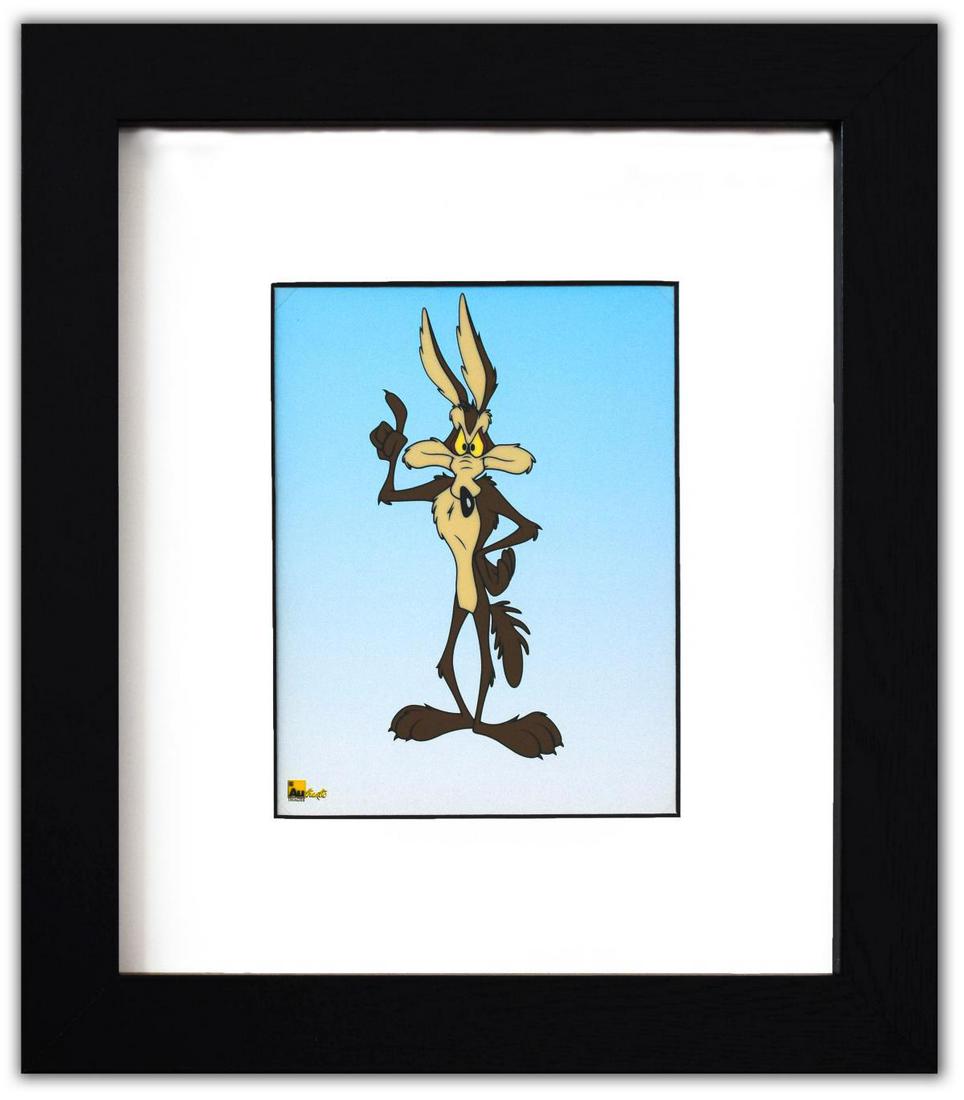 Warner Bros.- Sericel "Wile E. Coyote": Artist: Warner Bros.. Medium: Sericel. Title: Wile E. Coyote. Size (Unframed): 7.5" x 6". Measures approx. (Framed): 15" x 13". Certificate of Authenticity: Is included. Additional: Custom framed. Fam