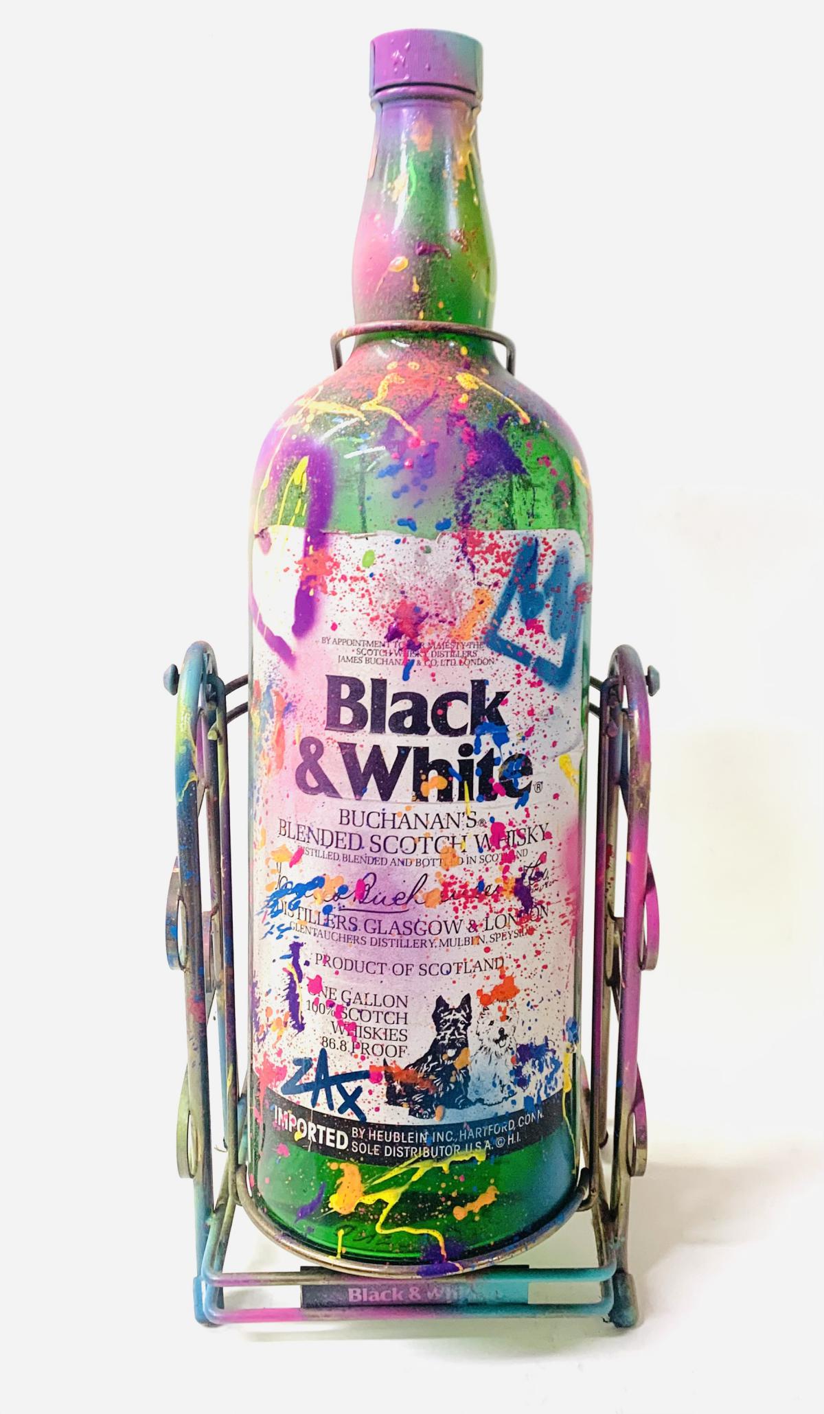 E.M. Zax Mixed media hand painted sculpture  "Black and White Scotch Whisky " (1 of 5)
