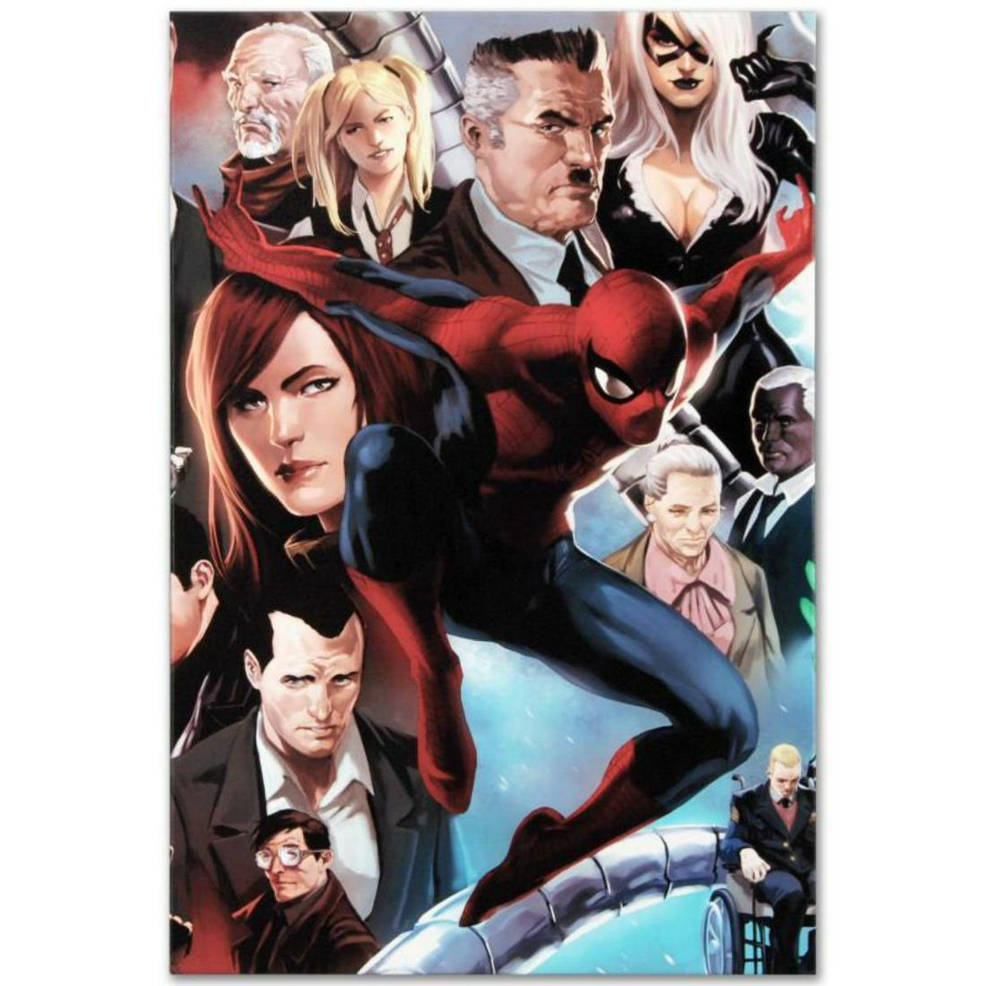 Marvel Comics "Amazing Spider-Man #645" Numbered Limited Edition Giclee on Canvas by Marko: A piece of comic book history, this limited edition, from original art by Marko Djurdjevic, depicts Spider-Man and a plethora of characters from his story. Marko Djurdjevic was discovered by Marvel af