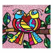 Britto, "Love Birds (Pink)" Hand Signed Limited Edition Giclee on Canvas; Authenticated (1 of 1)