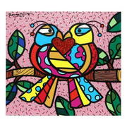 Britto, "Love Birds (Pink)" Hand Signed Limited Edition Giclee on Canvas; Authenticated (1 of 1)