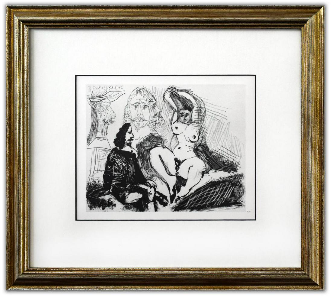 After Pablo Picasso- Offset Lithograph "From The 347 Series": Artist: After Pablo Picasso. Medium: Offset Lithograph. Title: From The 347 Series. Size (Unframed): 8.5" x 11". Measures approx. (Framed): 17" x 19". Additional: Custom framed. Unsigned and unnumbere