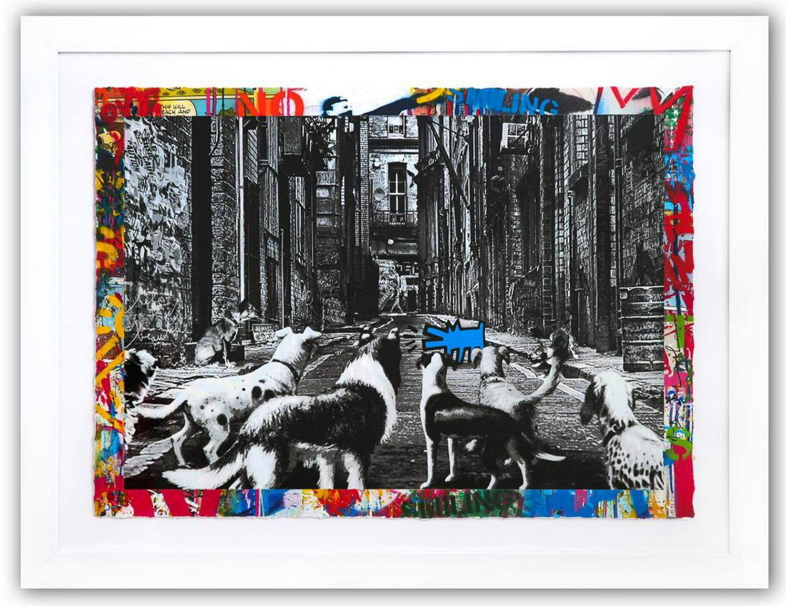 Mr. Brainwash- Original Mixed Media on Deckled Edge Paper "Alley Dogs- Blue" (1 of 5)