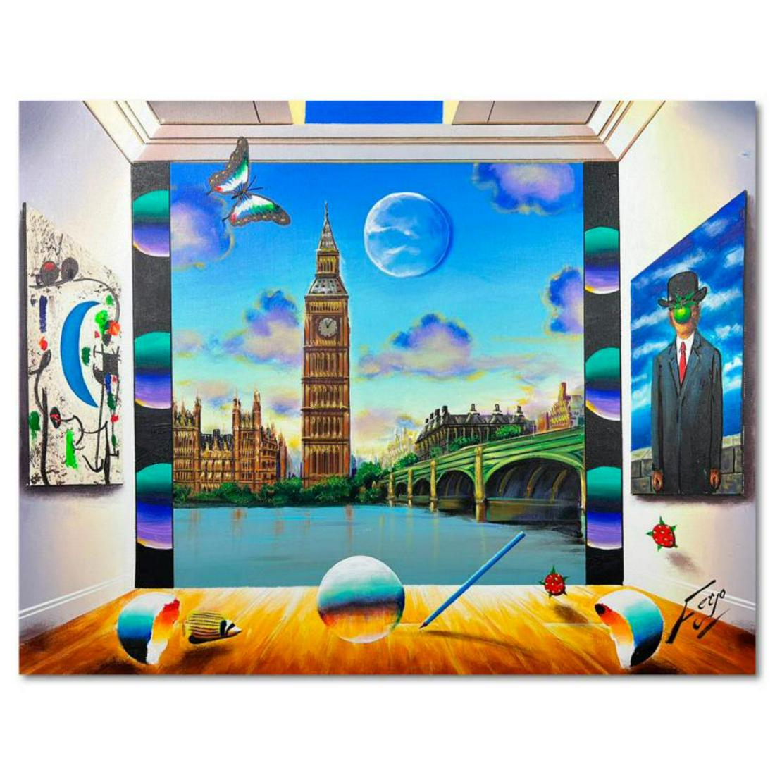 Ferjo "Big Ben Arts" Hand Signed Original Painting on Canvas with Letter of Authenticity.: "Big Ben Arts" is an original painting, oil on stretched canvas, by Ferjo. Hand signed by the artist, this piece comes with a letter of authenticity. Measures approximately 24"30" (image). Reference #