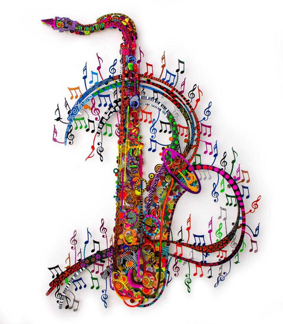 Patricia Govezensky- Original Painting on Cutout Steel "Orchestra": Artist: Patricia Govezensky. Medium: Original Painting on Cutout Steel. Title: Orchestra. Size (Unframed): 37" x 28". Certificate of Authenticity: From the publisher. Additional: 3 Layers of Cutout St