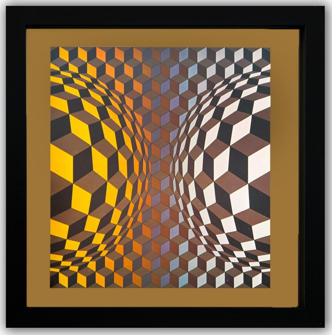 Victor Vasarely- Heliogravure Print "Untitled": Artist: Victor Vasarely. Medium: Heliogravure Print. Title: Untitled. Size (Unframed): 11" x 10". Size (Framed): 13" x 12". Additional: Custom Framed. Reference# 200645.