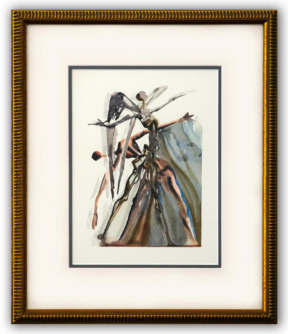 Salvador Dali- Original Color Woodcut on B.F.K. Rives Paper "Purgatory 4": Artist: Salvador Dali. Medium: Original Color Woodcut on B.F.K. Rives Paper. Title: Purgatory 4. Size (Unframed): 13" x 10". Measures approx. (Framed): 22" x 18". Certificate of Authenticity: Is inclu