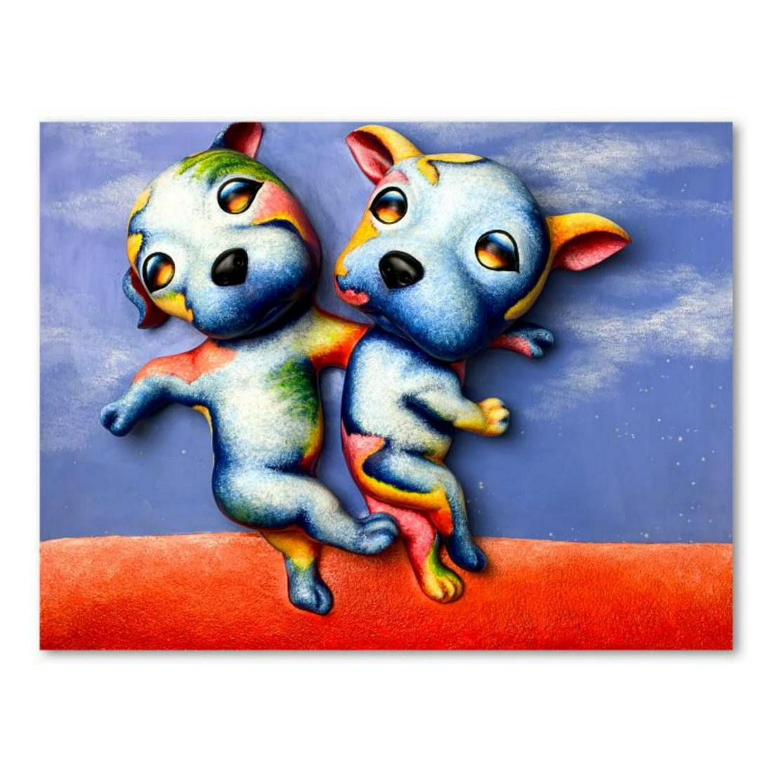 Wang, "Step" Hand Painted Limited Edition Bas Relief Sculpture, Numbered 1/3, Hand Signed and Letter (1 of 3)