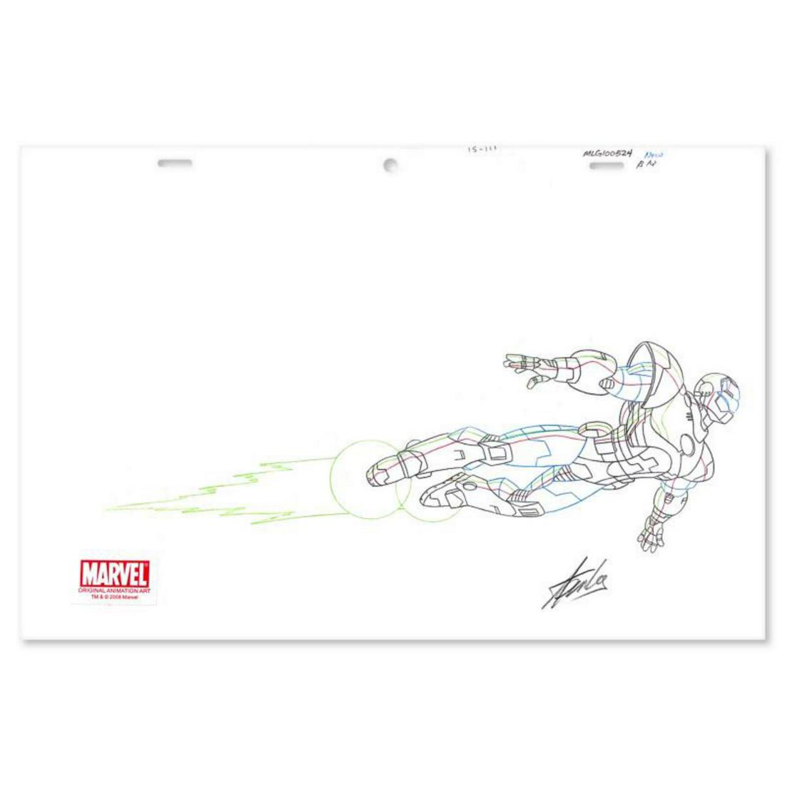 Marvel Comics, "Iron Man" Original Production Drawing on Animation Paper, Hand Signed by Stan Lee (1 of 2)