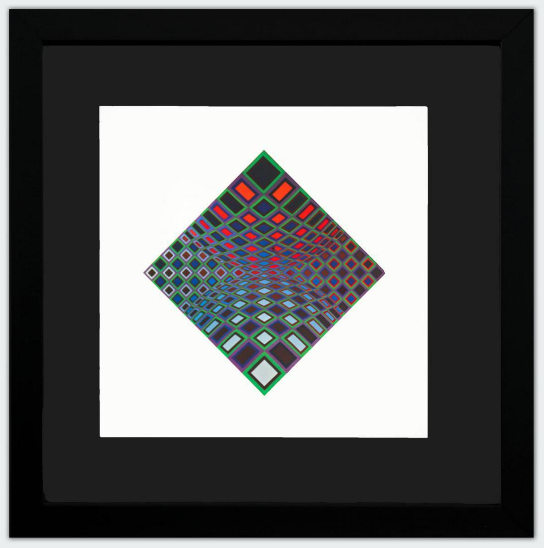 Victor Vasarely- Heliogravure Print "Untitled": Artist: Victor Vasarely. Medium: Heliogravure Print. Title: Untitled. Size (Unframed): 10" x 10". Size (Framed): 12" x 12". Additional: Custom Framed. Reference# 200666.