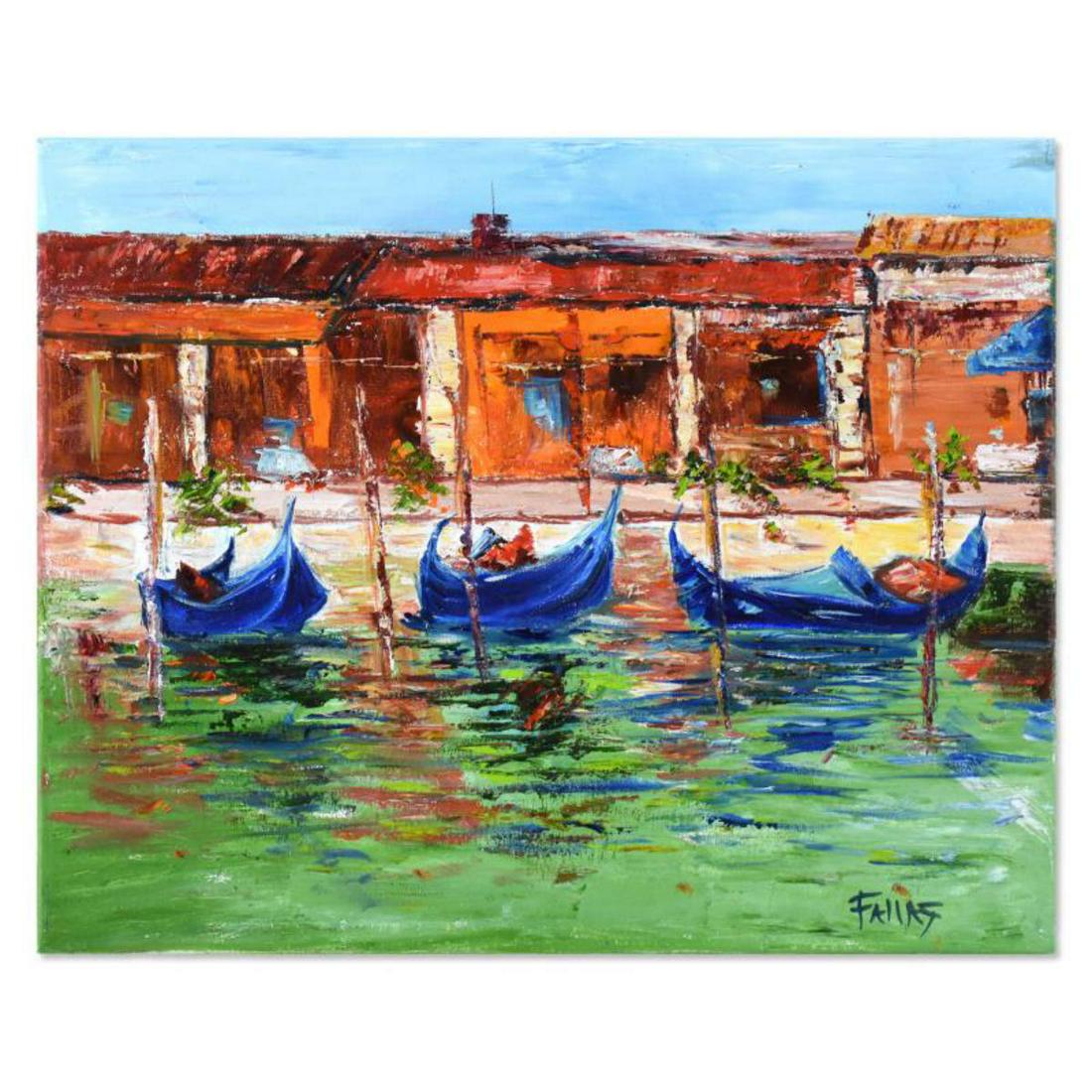 Elliot Fallas, "Weekend In Venice" Original Oil Painting on Canvas, Hand Signed with Letter of: "Weekend In Venice" is an original oil painting on stretched canvas by Elliot Fallas, hand signed by the artist. Includes Letter of Authenticity. Measures approx. 20" x 16" (image). The sides of the c