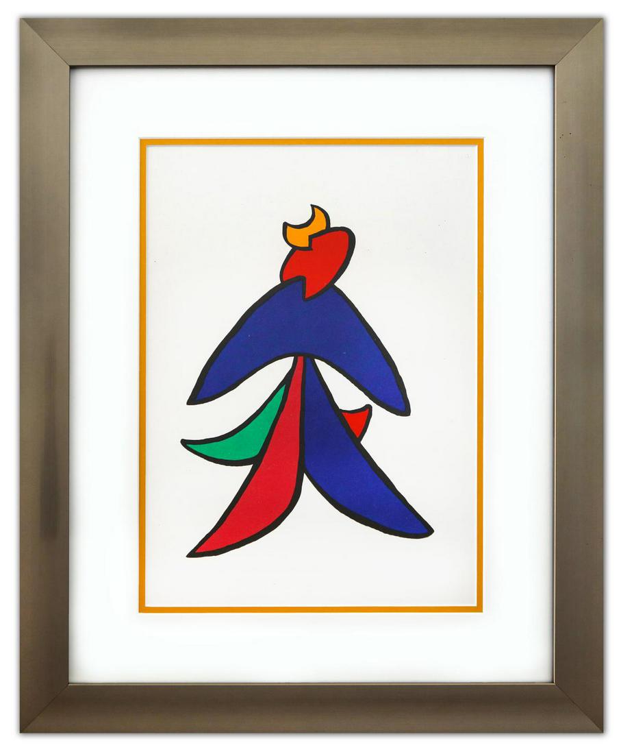 Alexander Calder- Lithograph "DLM141 - LUNE JAUNE ET PORC QUI PIQUE II": Artist: Alexander Calder. Medium: Lithograph. Title: DLM141 - LUNE JAUNE ET PORC QUI PIQUE II. Size (Unframed): 15" x 11". Measures approx. (Framed): 23" x 19". Certificate of Authenticity: Is include
